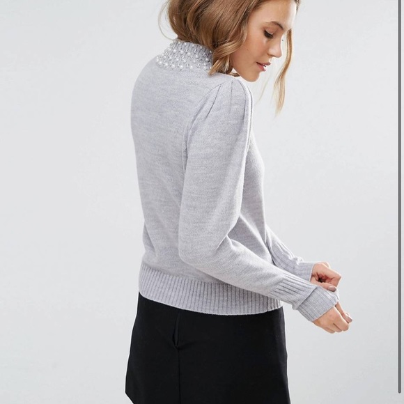 ASOS pearl and beads turtle neck wool sweater US 2 - Picture 13 of 15